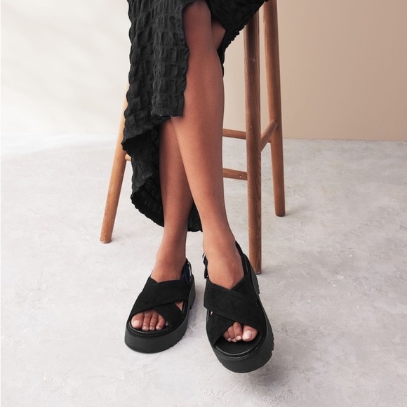 Leather Chunky Cross Strap Sandals black suede - Picture 2 of 15